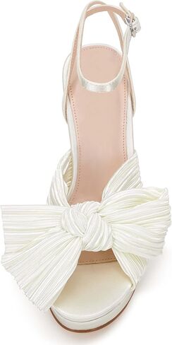 VETASTE Women's Pleated Bow Knot Platform Heeled Sandals Open Toe Chunky Block Heel Ankle Buckle Strap Bridal Wedding Dress Shoes in Saudi Arabia