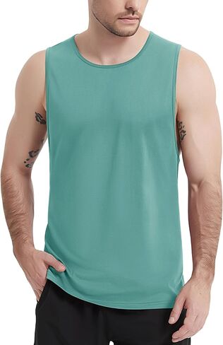 MAGCOMSEN Mens Workout Cut Off Shirt Sleeveless Muscle Shirts Athletic Cotton Tank Tops Gym Fitted Tanks Summer Running in Kuwait