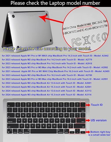 XSKN Russian Language Black US Layout Keyboard Skin Cover for Apple M1 M2 M3 Chip MacBook Air 13.6" 15.3" with Touch ID for MacBook Pro 14.2" 16.2" with Touch ID in Saudi Arabia