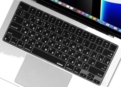 XSKN Russian Language Black US Layout Keyboard Skin Cover for Apple M1 M2 M3 Chip MacBook Air 13.6" 15.3" with Touch ID for MacBook Pro 14.2" 16.2" with Touch ID in Saudi Arabia