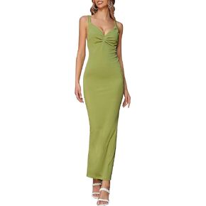 D&M Women's Sexy Spaghetti Strap V Neck Sleeveless Backless Bodycon Dress Party Club Prom Maxi Dresses
