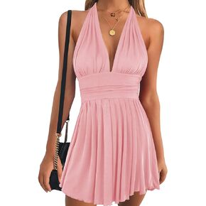 Heysolo Women Sexy Deep V-Neck Mini Summer Dress Sleeveless Backless Party Club Cocktail Dresses