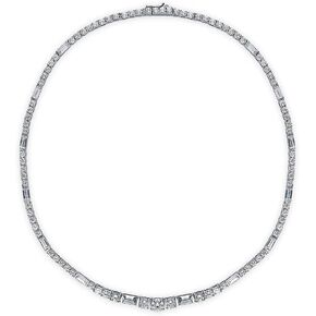 BERRICLE Sterling Silver Art Deco Cubic Zirconia CZ Statement Tennis Necklace for Women, Rhodium Plated