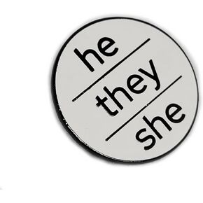 He They She Pronoun Pin White Hard Enamel Black Metal Finish Pronoun Lowercase Minimalist