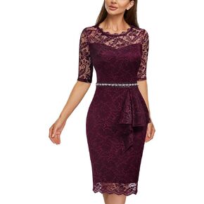 Miusol Women's Elegant Floral Lace Half Sleeve Cocktail Party Dress