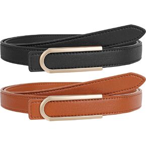 NPET 2 Pack Women Leather Belts for Jeans Dresses Fashion Vintage Waist Belt for Women with Gold Buckle （Brown Black White）