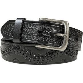 Western Hand-Braided Belt Genuine Full Grain Leather Casual Jean Belt 1-1/2"(38mm) Wide, Assembled in the U.S