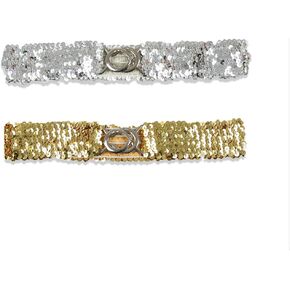 uxcell Lady Sequins Decor Metal Interlooking Buckles Elastic Waist Belt
