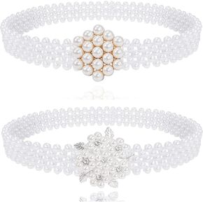 قطعتان من أحزمة اللؤلؤ للنساء من Lovful، حزام من حجر الراين اللؤلؤي المطاطي باللون الأبيض، حزام من اللؤلؤ المطاطي مع إبزيم من حجر الراين in Kuwait