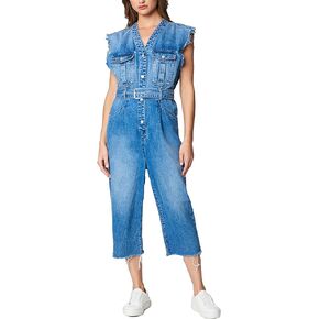 [BLANKNYC] Womens Sleeveless Denim Jumpsuit With Self Belt, Comfortable & Stylish JumperJUMPSUIT