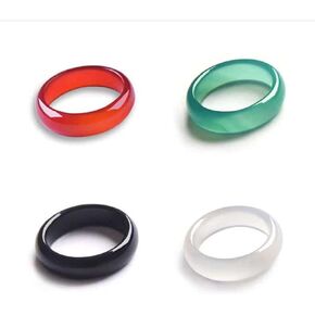 COLORFUL BLING 4pcs Green Chinese Jade Band Rings Set Gemstone Eternity Stackable Ring for Women Girls Minimalist Birthstone Jewelry