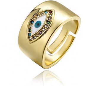 خواتم دائرية واسعة بتصميم عين الحسد التركية زركونيا المكعبة للنساء والفتيات، سوار متراص للاصبع قابل للتوسيع بمقاس قابل للتعديل مطلي بالذهب انيق ولامع، مجوهرات حماية عصرية انيقة ولامعة in Saudi Arabia