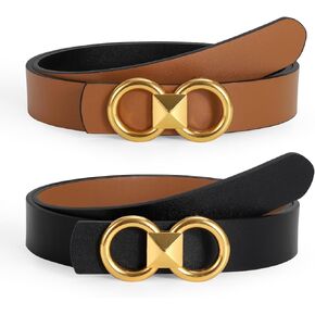 JASGOOD Women Reversible Leather Belt for Jeans Pants Fashion Ladies Dress Belt with Gold Buckle, 1.1'' Width