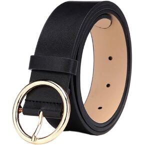 41X1.3 Inch Women Fashion PU Leather Belt Casual Waist Belt with Round Metal Buckle