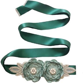 Lauthen.S Wedding Bridal Flower Sash Belt Handmade Pearls Rhinestone Dress Belt