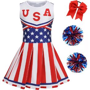 GRAJTCIN Girls Cheerleader Costume Halloween Cheerleading Uniform Outfit for 6-14 Years
