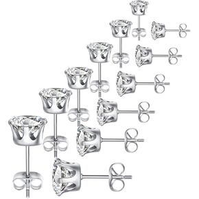 Stud Earrings for Women Men Clear Cubic Zirconia Stainless Steel Earrings Set, 3-8mm