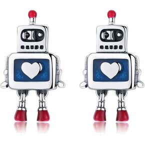 Cute Astronaut Sterling Silver Small Stud Earrings for Women Girls Men Personalized Unique Robot Saucerman Love Heart Studs Tragus Post Hypoallergenic Unisex Jewelry