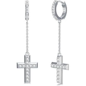 Cross Hoop Earrings 925 Sterling Silver Dangle Cubic Zirconia Huggie Dangle Earrings Chain Dropping Cross Earrings Drop Earrings for Women Men