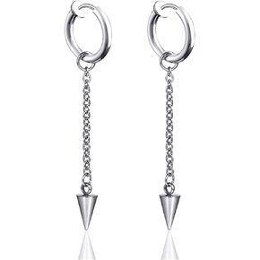 Fusamk Punk Rock Stainless Steel Cone Circle Hoop Earrings Long Chain Drop Dangle Earrings