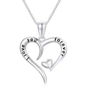 14k White Gold "I love You Forever" Heart Necklace for Women, Real Gold Box Chain Love Pendant Jewelry, Anniversary Present for Wife, Gifts for Her, 18 Inch in Kuwait