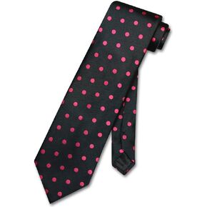 Vesuvio Napoli NeckTie BLACK w HOT PINK FUCHSIA Polka Dots Design Men's Neck Tie