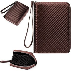 EcoVision RFID Credit Card Holder Wallets for Women Large Storage Space Accordion Zipper Card Case Holder,Leather Organizer Case with Lanyard