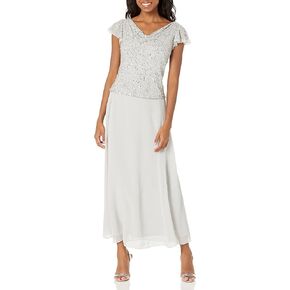 J Kara Women's Petite Long Beaded Cowl Neck Flutter Sleeve Gown in Kuwait