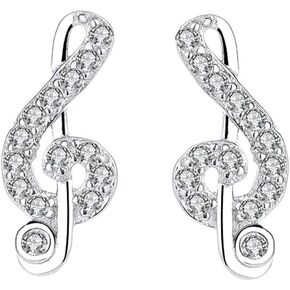 Dainty Music Note Tiny CZ Stud Earrings 925 Sterling Silver Crystal Rhinestone Treble Clef Cartilage Hypoallergenic Piercing Studs Earring Cute Musician Music Lover Jewelry Gifts for Women Teen Girls