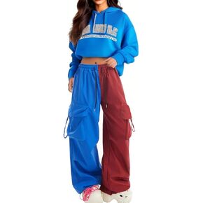 Women Cargo Pants Patchwork Y2K Streetwear Baggy Drawstring Elastic Parachute Pants