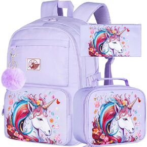 AGSDON 3PCS Backpack for Girls Set, Laptop College School Bookbag and lunch bog, Water Resistant Backpacks