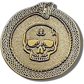 Ouroboros Jormungandr Serpent Dragon Snake Norse Viking Death Skull Brimstone Hell Satan Leviathan Cross 1.2" Enamel Pin Badge