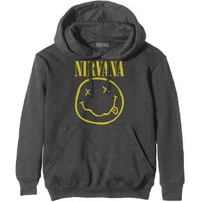 Nirvana Men's Yellow Smiley Hooded Sweatshirt Charcoal