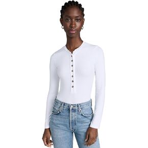 Women's Button Up Ribbed Henley Bodysuit