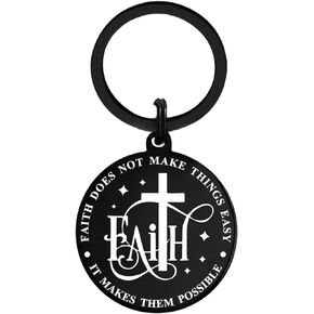 Faith Cross Keychain for Women Religious Gifts for Women Christian Keyring Gifts for Women Faith Does Not Make Things Easy