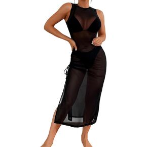 SHENHE Women's 3 Piece Swimsuits Halter Triangle High Cut Bikini Set with Sleeveless Cover Up Dress