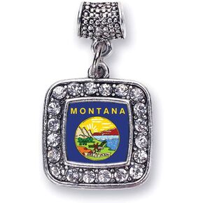 Inspired Silver - Silver Square Charm for Bracelet with Cubic Zirconia Jewelry