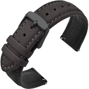 ANNEFIT 20mm Watch Band with Stainless Steel Black Buckle, Vintage Nubuck Suede Soft Leather watch Strap with Quick Release (Black)