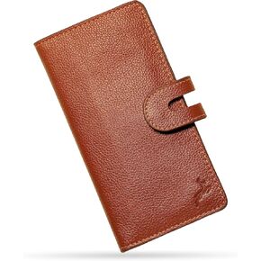 DEERHANDMADE Slim Long Travel Leather Wallet (Cash Wallet, Holds 15-18 Cards, 4 Flat Pockets, 1 ID Windows) Wallet Card Holder with 3 Years Warranty; A Perfect Bifold Wallet Gift. (Citrine Edition)