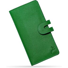 DEERHANDMADE Slim Long Travel Leather Wallet (Cash Wallet, Holds 15-18 Cards, 4 Flat Pockets, 1 ID Windows) Wallet Card Holder with 3 Years Warranty; A Perfect Bifold Wallet Gift. (Citrine Edition)