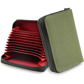 PC1 EDC11-Slot Nylon Card Holder for Credit Cards, Lightweight Zippered Minimalist Wallet for Men and Women, with Coin Pouch, Ultra-light and Waterproof (Lime Green)
