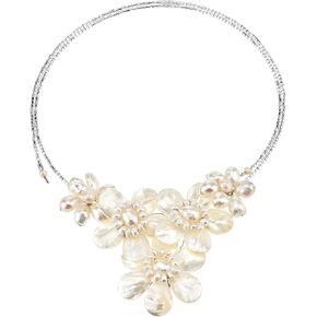 AeraVida Ocean Bouquet White Mother of Pearl and Cultured Freshwater Pearl Floral Choker Wrap Necklace