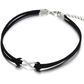 COOLSTEELANDBEYOND Ladies Womens Black Choker Necklace with Small Infinity Love Charm Pendant