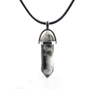 Anglacesmade Bullet Shape Gemstone Choker Necklace Hexagonal Pointed Reiki Chakra Pendant Leather Necklace Bohemian Jewelry for Women and Girls in Kuwait
