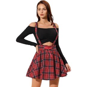 Allegra K Women's Halloween Tartan Skirt Gothic Plaid High Waist Detachable Suspender Skirts in Kuwait