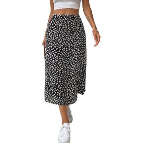 Floerns Women's Floral Print Split Thigh Skirts High Waisted Casual Long Skirts