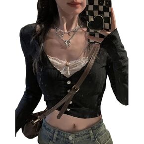 Women Fairy Tops Grunge Clothes Y2k Shirt Long Sleeve Lace Collar Vintage Aesthetic Blouse