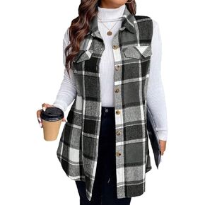 Mina Self Plaid Vest For Women 2024 Spring Summer Lightweight Fully Lined Womens Long Fashion Casual Jacket With Pockets