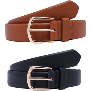 3 Pack Womens Belts Leather Belts for Jeans Pants Fashion Gold Buckle Ladies Dress Belt Black Brown Beige