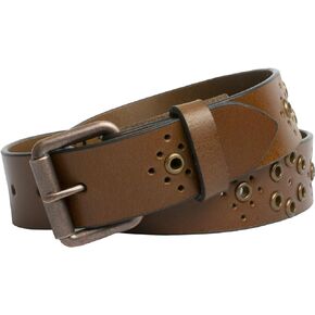 Women's Grommet Brown Leather Belt - Genuine Top Grain Leather Strap with Certified Nickel Free Buckle